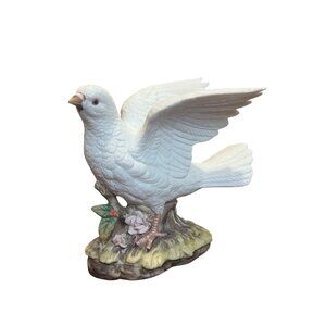 Vintage Global Art Ceramic Dove Figurine With Flowers Design